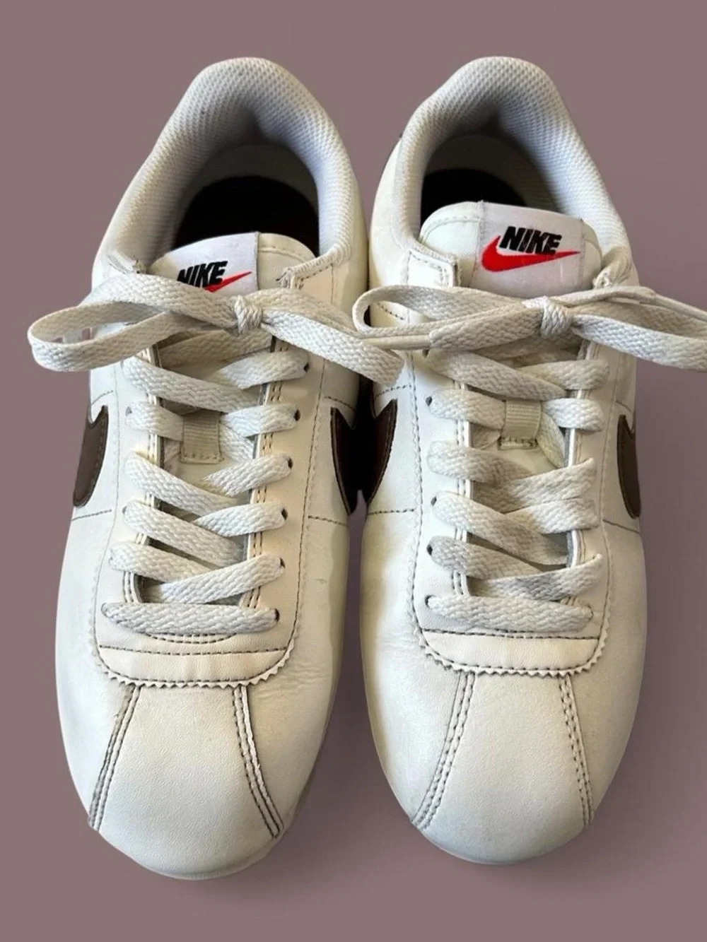 Nike Cortez White & Baroque Brown Leather Sneakers